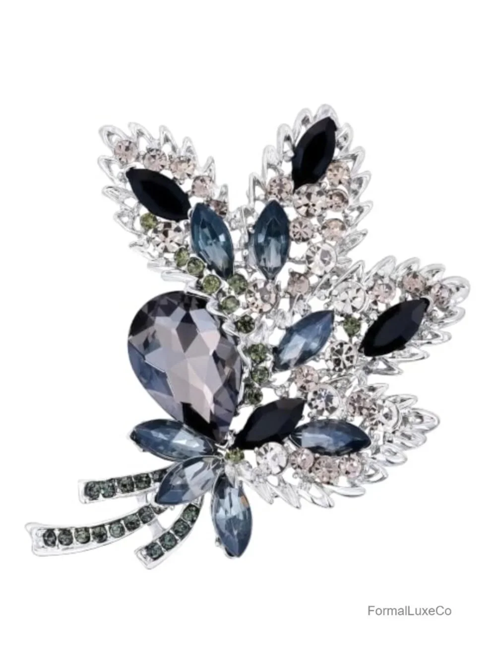 Large Crystal Rhinestone Flower Bouquet Brooch Pin Gold Tone